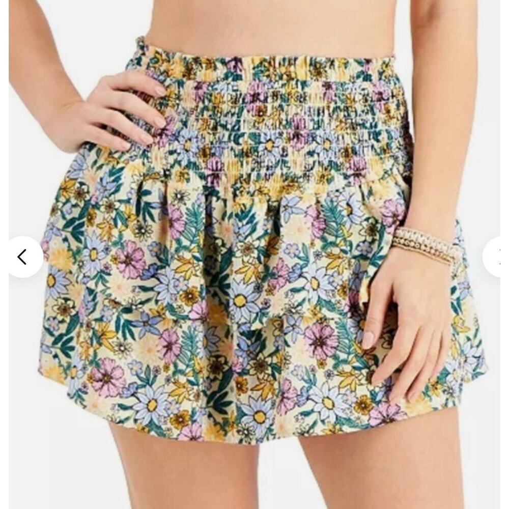 Miken Swim Floral Print Cover Up Skirt Angora Lavender L NWT